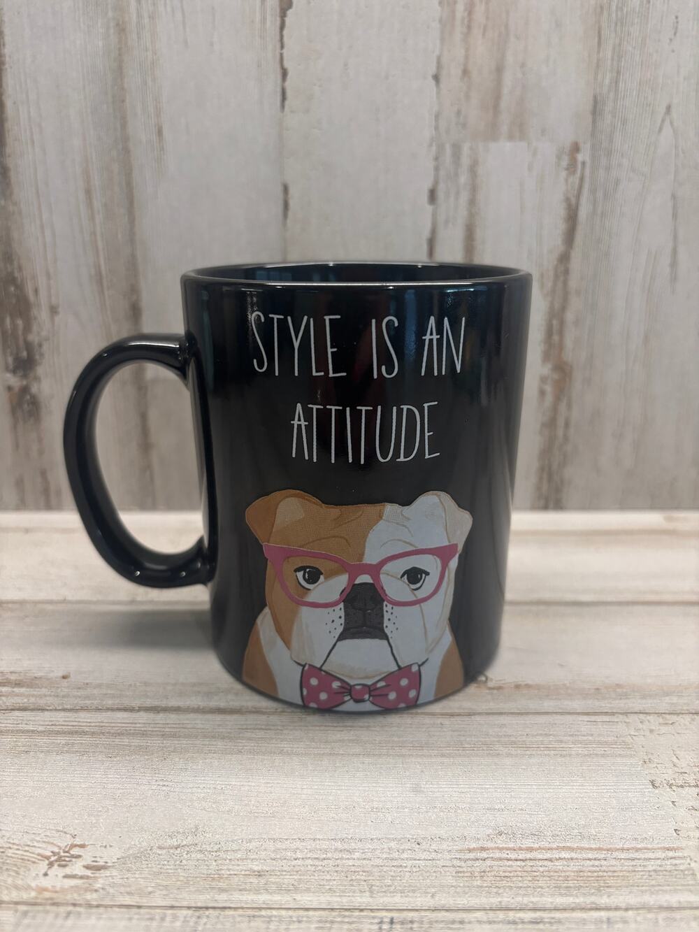 Style is an Attitude Bulldog Chasing Baxter coffee mug EUC